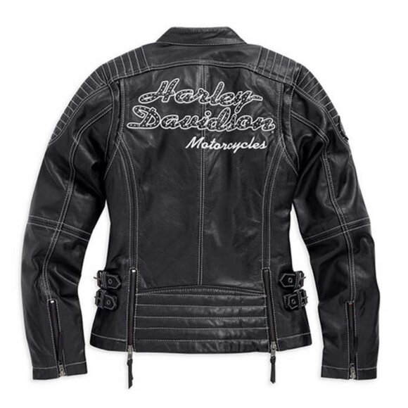 Harley-Davidson® Women's Agitator Leather Jacket, Black/White. 98086-15VW - Picture 2 of 9